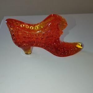 Fenton Orange Glass Art Shoe